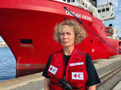 Akutlæge Catrin Iversen klar til afsejling fra Marseille med SOS Mediterranées skib »Ocean Viking«. Foto: Privat