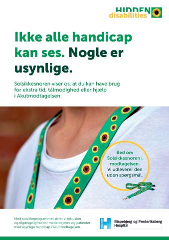 Solsikkesnoren gør usynlige handikap synlige for personalet på Akutmodtagelsen på Bispebjerg Hospital.  Posteren hænger i alle venteområder i Akutmodtagelsen. Poster: Bispebjerg Hospital