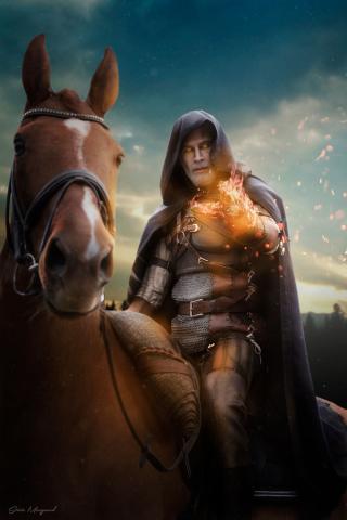 Skribenten ses her som en af sine foretrukne alter egoer, nærmere bestemt Geralt af Rivia