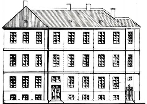 Panums stregtegning af sin fysiologiske forsøgsanstalt i Bredgade og bygningen, som den ser ud i dag. Den benyttes som magasin af Medicinsk Museion (privatfoto)